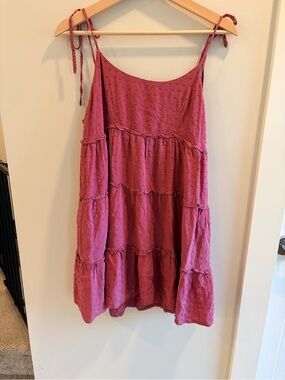 Babydoll Tiered Cotton Sundress in Dusty Rose